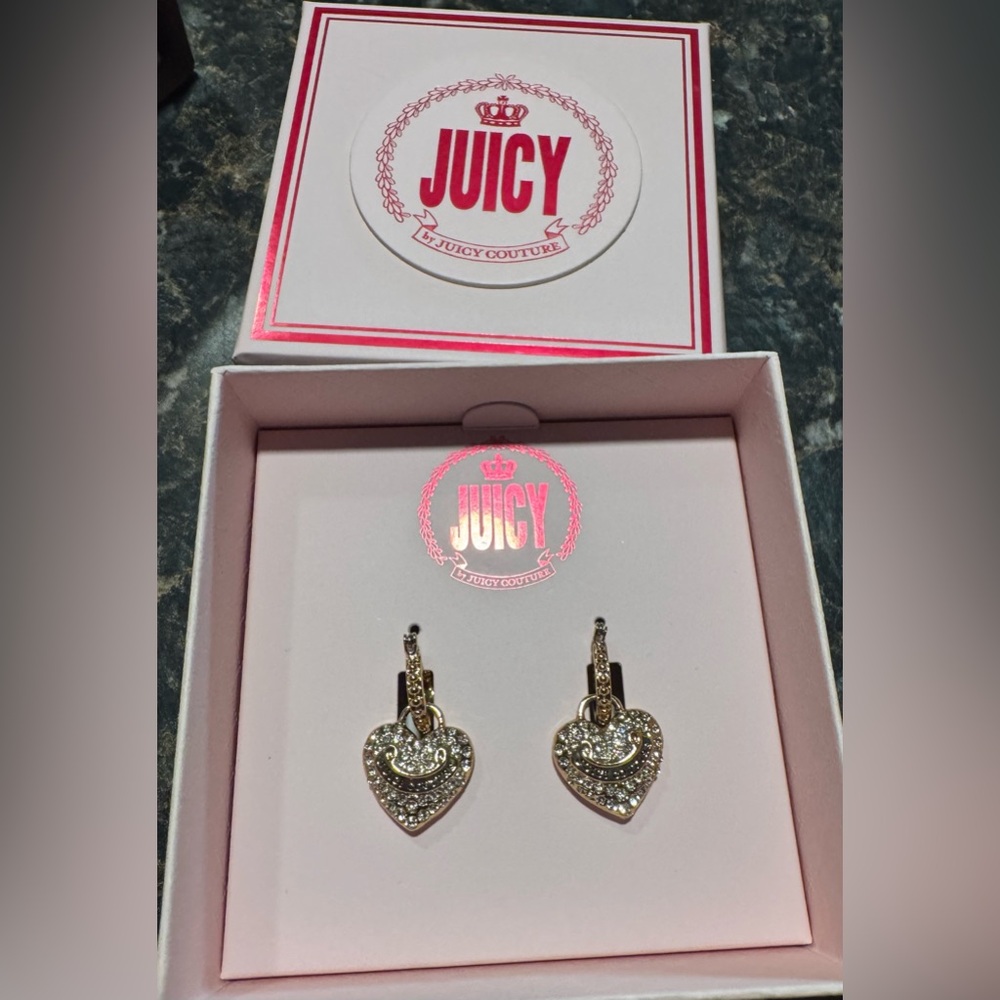Juicy Couture Gold Heart Earrings with Sparkling Accents
